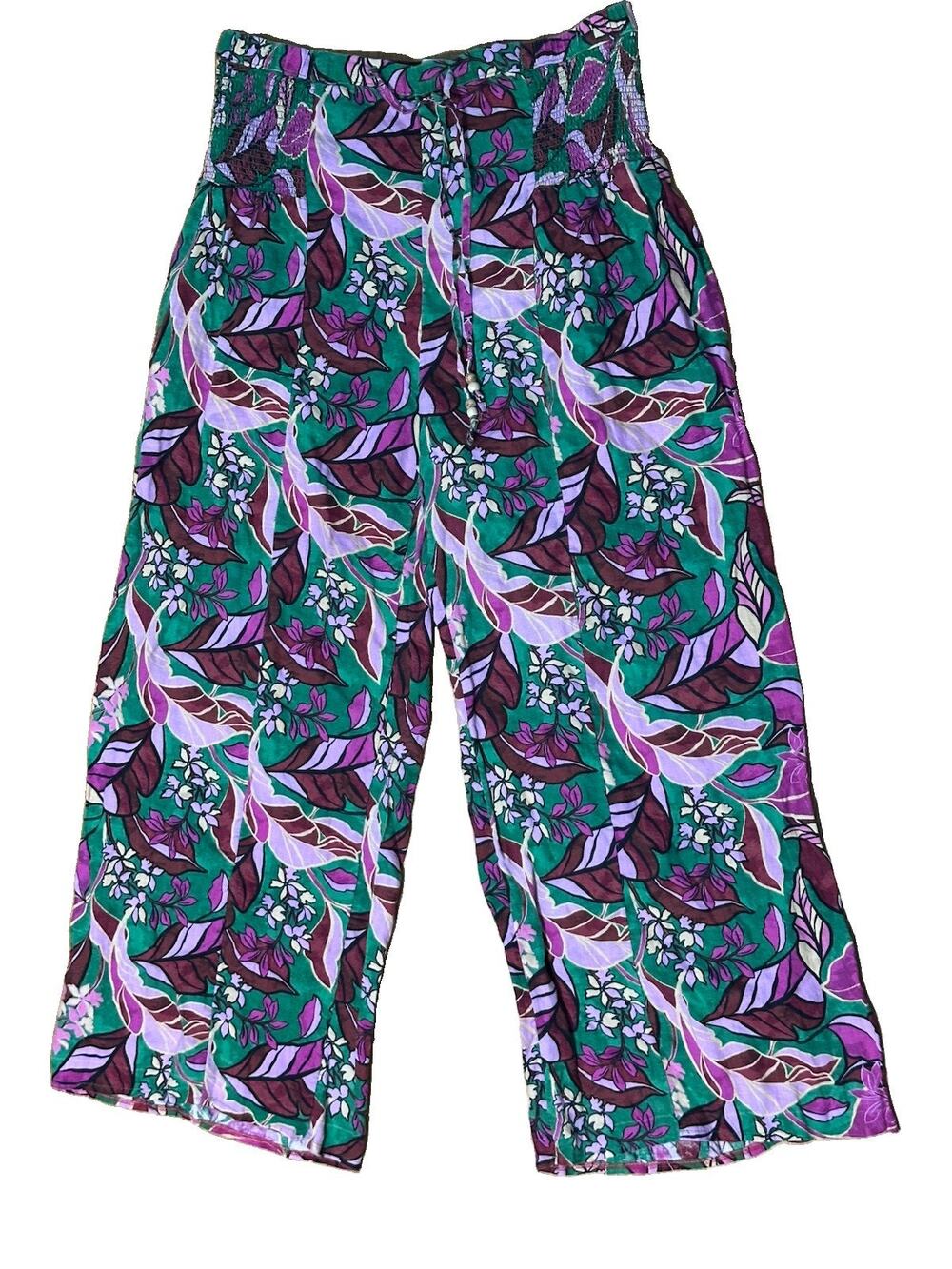 Cynthia Rowley Women Pants US L 100% Linen Floral Cottagecore Coastal Beach